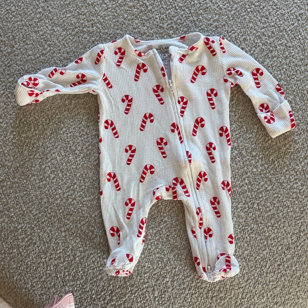 Caden Lane Cream Waffle One-Piece with Red Candy Cane Print